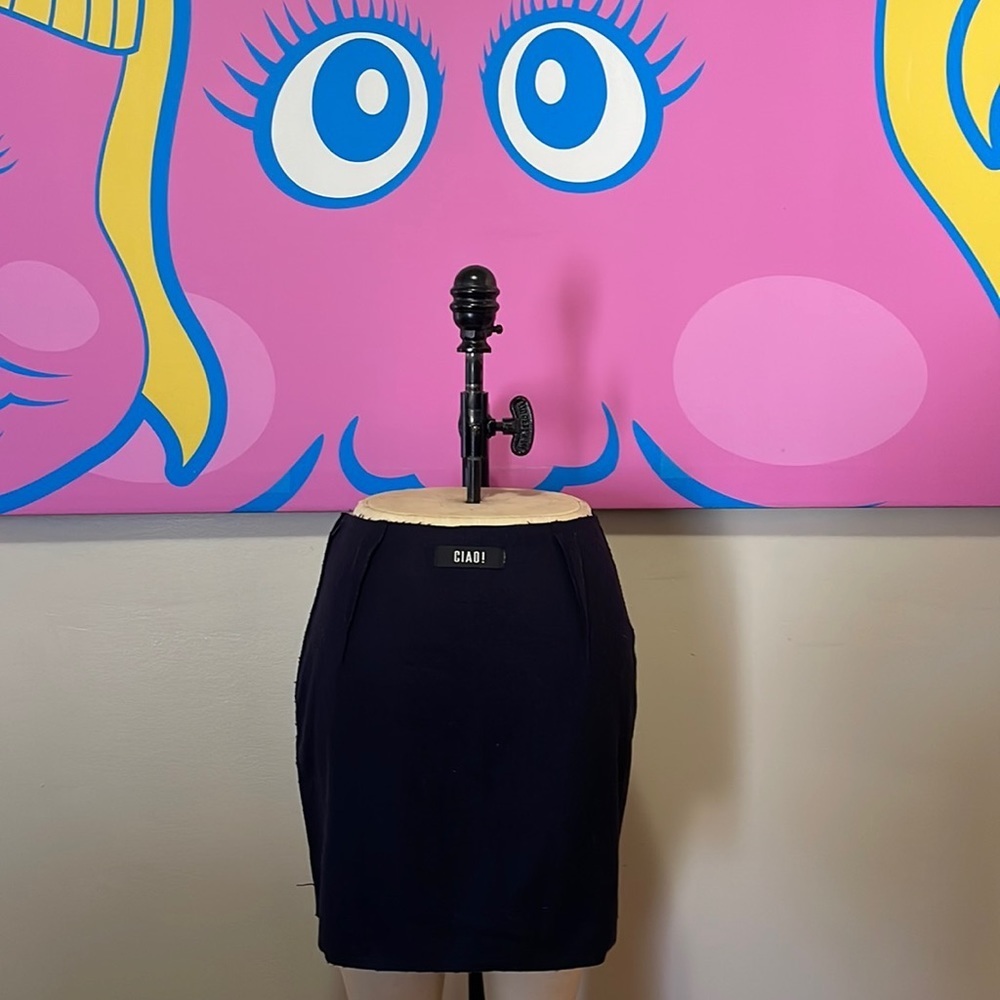Moschino Navy Blue Wool Ciao! Mini Skirt